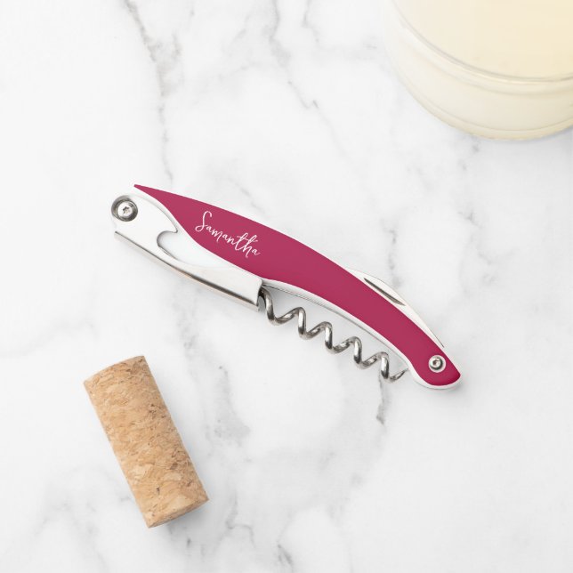 Modern Brush Script Magenta Bridesmaid Proposal Waiter's Corkscrew (Front)