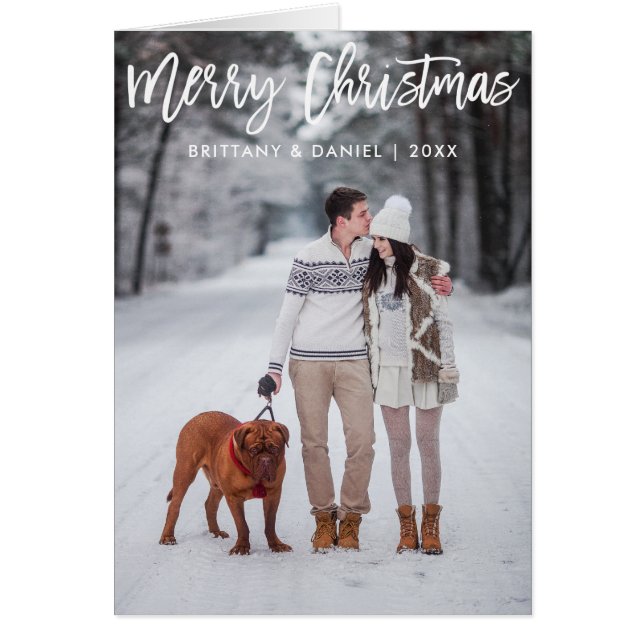 Modern Brush Script Merry Christmas Fold Card (Front)