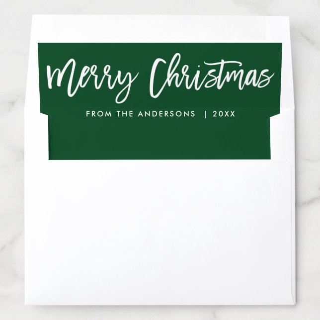 Modern Brush Script Merry Christmas Green Envelope Liner (In Envelope)