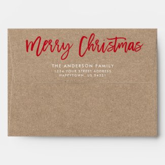 Modern Brush Script Merry Christmas Kraft Envelope