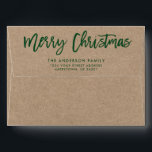 Modern Brush Script Merry Christmas Kraft Green Envelope<br><div class="desc">Modern Brush Script Merry Christmas Kraft Envelope</div>