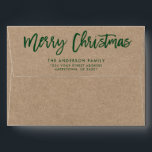 Modern Brush Script Merry Christmas Kraft Green Envelope<br><div class="desc">Modern Brush Script Merry Christmas Kraft Envelope</div>