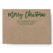 Modern Brush Script Merry Christmas Kraft Green Envelope Modern Brush Script Merry Christmas Kraft Green Envelope