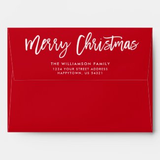 Modern Brush Script Merry Christmas Red Envelope