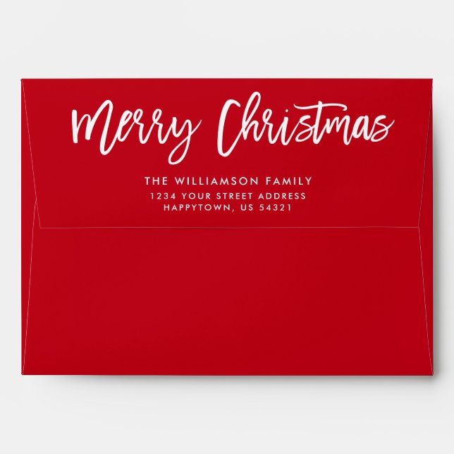 Modern Brush Script Merry Christmas Red Envelope (Back (Top Flap))
