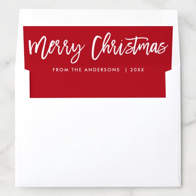Modern Brush Script Merry Christmas Red Envelope Liner (In Envelope)