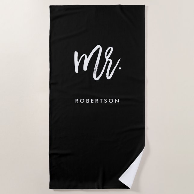 Modern Brush Script | Mr | Editable Color Beach Towel (Front)