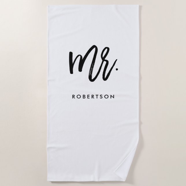Modern Brush Script | Mr | Editable Color Beach Towel (Front)