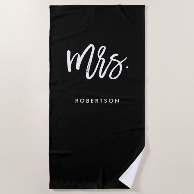 Modern Brush Script | Mrs | Editable Color Beach Towel (Front)