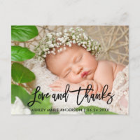 Modern Brush Script New Baby Love and Thanks Blk