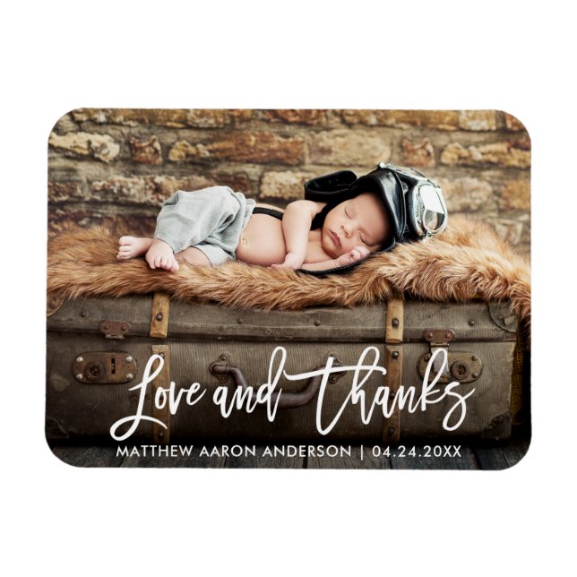 Modern Brush Script New Baby Love and Thanks Wht Magnet (Horizontal)