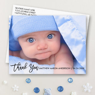 Modern Brush Script New Baby Thank You B Announcement Postcard