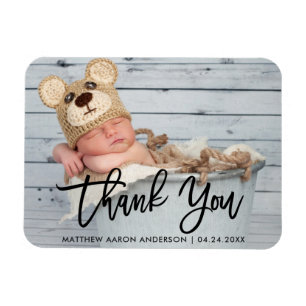 Modern Brush Script New Baby Thank You Blk Magnet