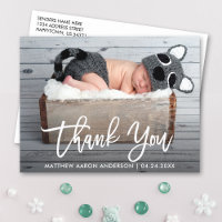 Modern Brush Script New Baby Thank You Wht