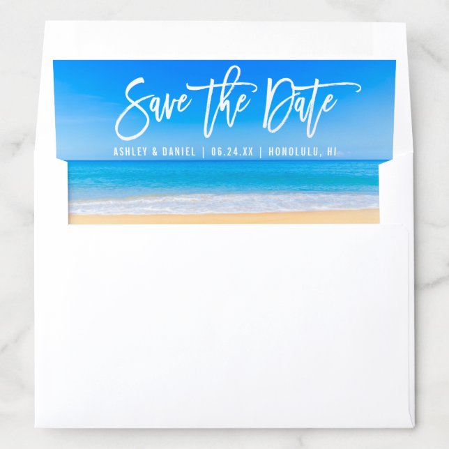 Modern Brush Script Ocean Beach Save The Date Envelope Liner (In Envelope)