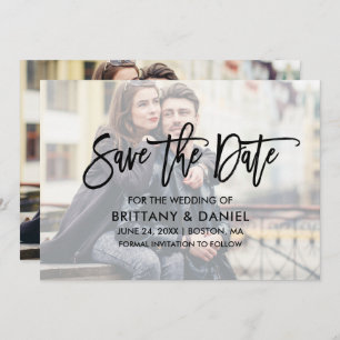 Modern Brush Script Overlay Save The Date Card