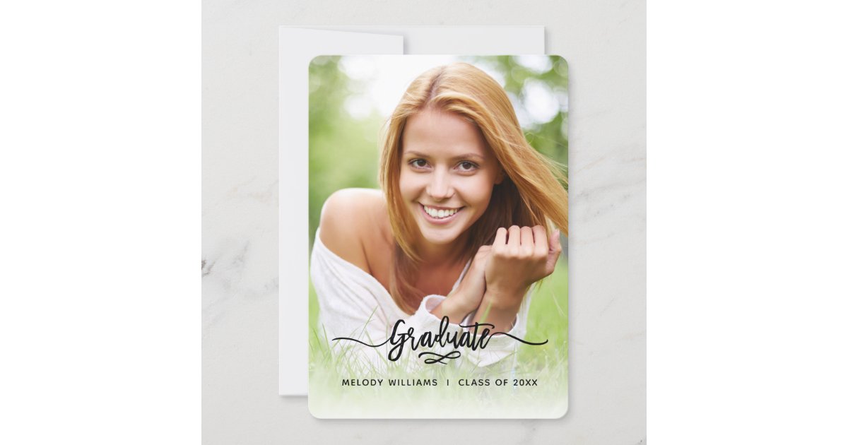 Modern Brush Script Photo Grad Invitation | Zazzle