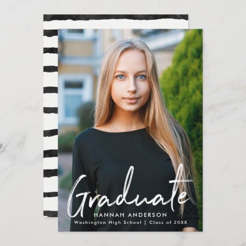 Modern Brush Script Photo Graduation Announcement