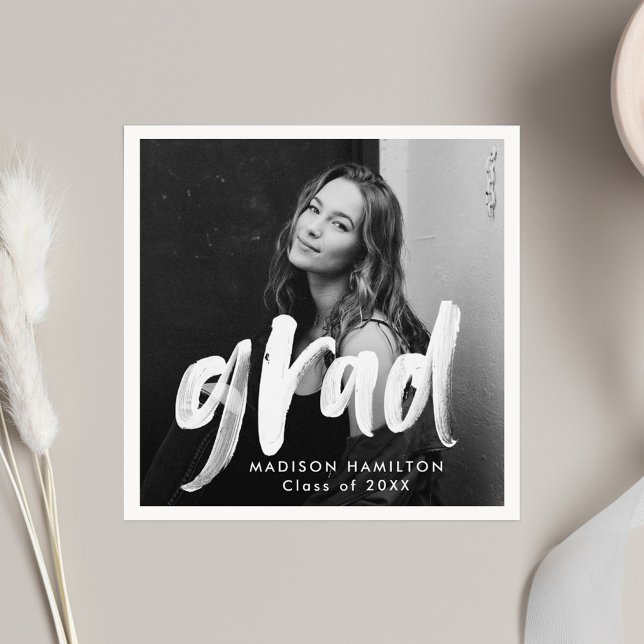 Modern Brush Script Photo Graduation Napkins (Creator Uploaded)