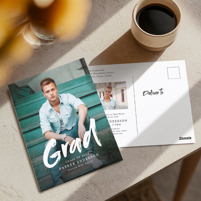 Modern Brush Script Photo Graduation  Postcard (Modern Brush Script Photo Graduation Postcard)