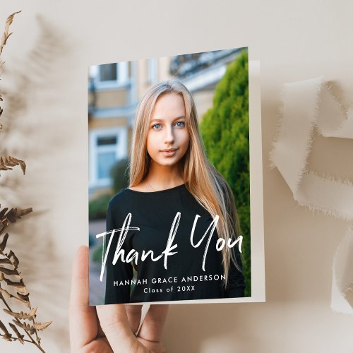 Modern Brush Script Photo Graduation Thank You Card