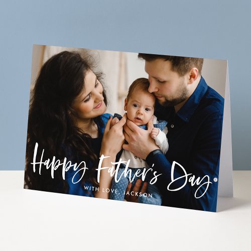 Modern Brush Script Photo Happy Fathers Day Card