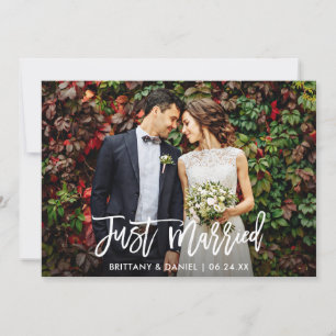 Modern Brush Script Photo Just Married Announcement