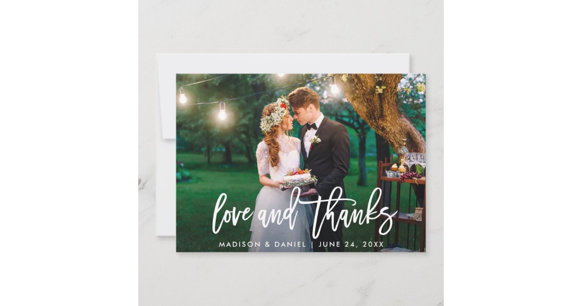 Modern Brush Script Photo Love Thanks Wedding Thank You Card | Zazzle