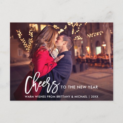 Modern Brush Script Photo New Year Cheers Postcard