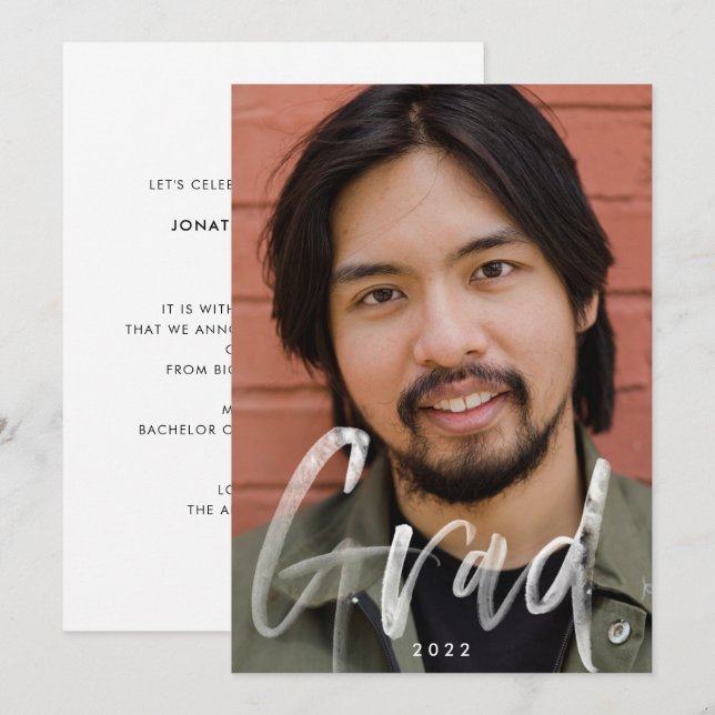 Modern Brush Script Photo Overlay 2022 Graduation Announcement (Front/Back)