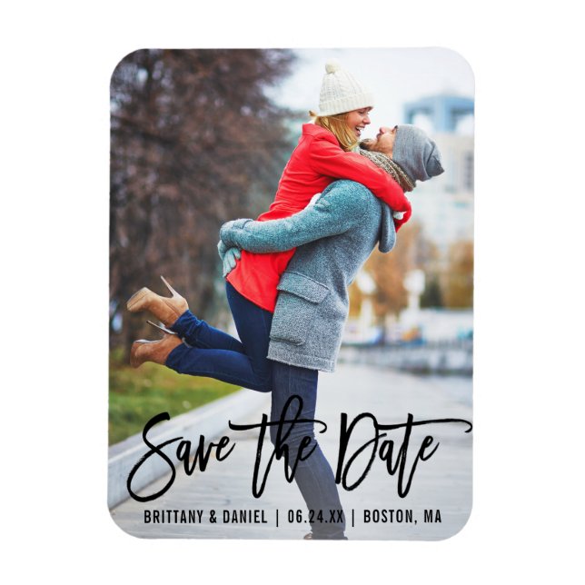 Modern Brush Script Photo Save The Date B Magnet (Vertical)