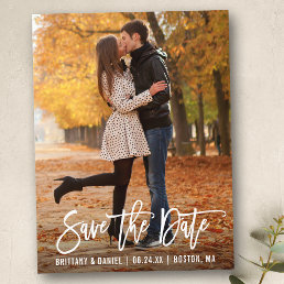 Modern Brush Script Photo Save The Date Postcard