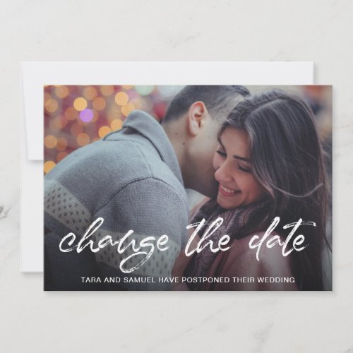 Modern Brush Script Photo Wedding Change the Date Announcement