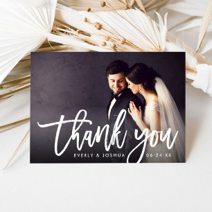 Modern Brush Script Photo Wedding Thank You Card