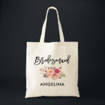 Modern Brush Script Pink Blush Floral Bridesmaid Tote Bag<br><div class="desc">Modern Trendy Brush Script Watercolor Pink Blush Floral Bridesmaid Tote Bag</div>