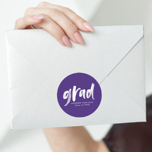 Modern Brush Script Purple Graduation Classic Round Sticker