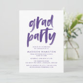 Modern Brush Script Purple Graduation Party Invitation (Standing Front)