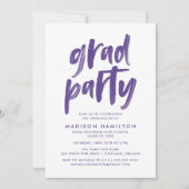 Modern Brush Script Purple Graduation Party Invitation (Front)
