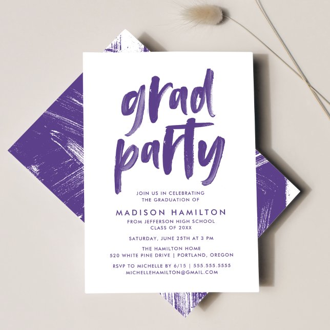 Modern Brush Script Purple Graduation Party Invitation