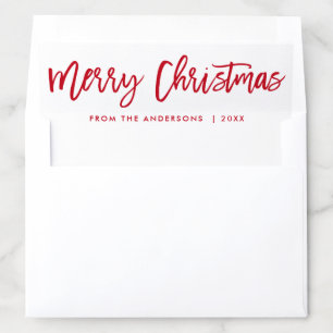 Modern Brush Script Red Merry Christmas Envelope Liner