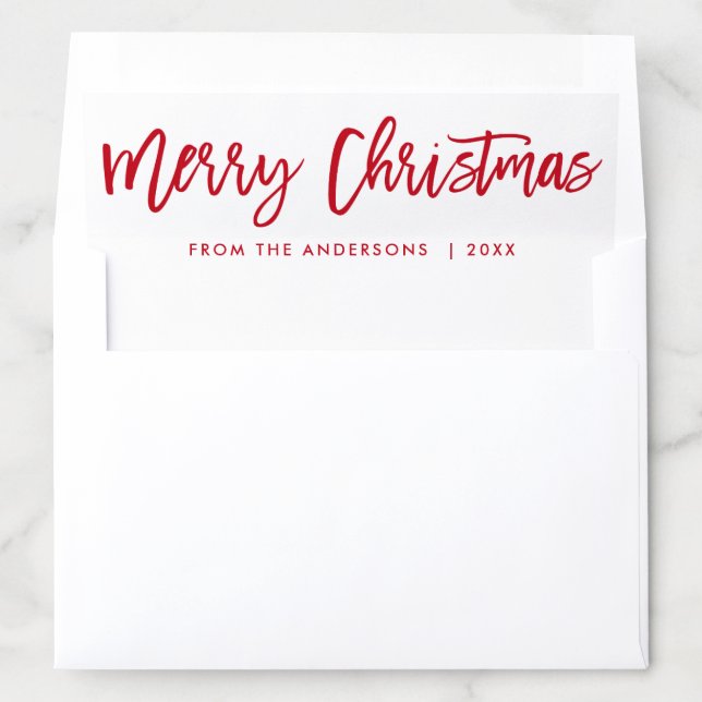 Modern Brush Script Red Merry Christmas Envelope Liner (In Envelope)