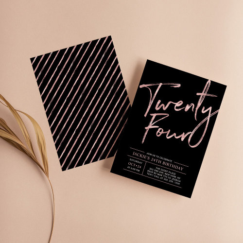 Modern Brush Script Rose Gold 24th Birthday Party