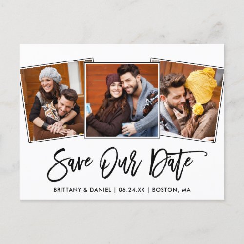 Modern Brush Script Save Our Date 3 Photo Postcard