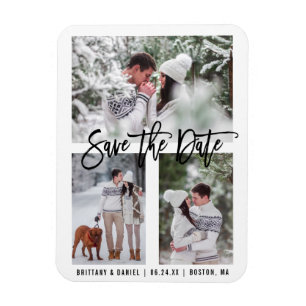 Modern Brush Script Save The Date 3 Photo Magnet