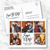 Modern Brush Script Save The Date 5 Photo Couple
