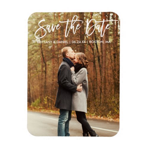 Modern Brush Script Save The Date Couple Photo Magnet