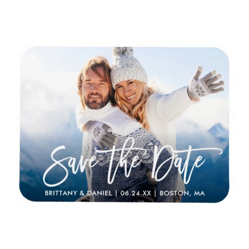 Modern Brush Script Save The Date Couple Photo W Magnet