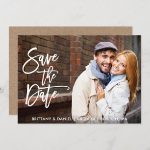 Modern Brush Script Save The Date Kraft Photo Card
