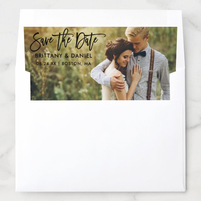 Modern Brush Script Save The Date Photo B Envelope Liner (In Envelope)