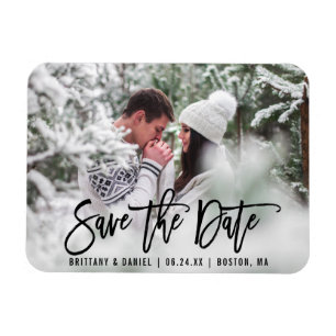 Modern Brush Script Save The Date Photo B Magnet